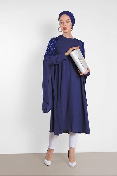 TRENDTESETTÜR TUNICA DE SIFON BRODATĂ CU PUCURI, ALBASTRU MARINE, PENTRU FEMEI 4254