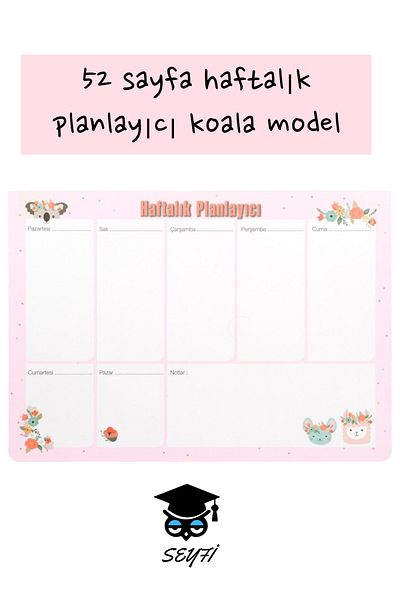 SEYFİKİRTASİYE Koala Model Weekly Planner - 52 Sheets, Pluckable
