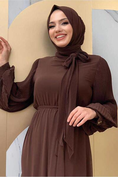 TRENDTESETTÜR Γυναικεία φόρμα με πλισέ με λουράκι καφέ T 7053