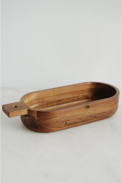Dekorzdükkan Deep Presenter Bowl with Acacia Oval Handle