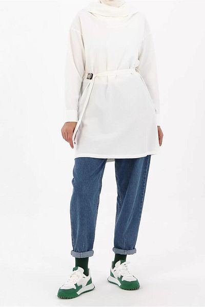 TRENDTESETTÜR Women's Ecru Belted Tunic 70105