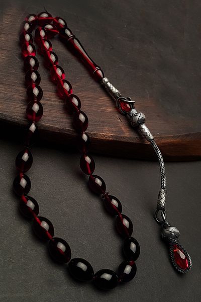 OTTOTESBİH Red Black Color Filtered Fire Amber Prayer Beads