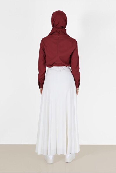 TRENDTESETTÜR Women's Burgundy Bow Tie Detailed Zippered Blouse 40202