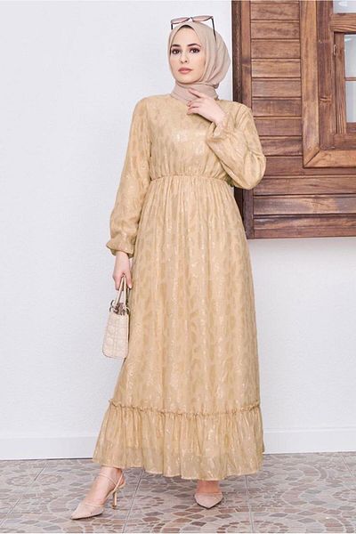 TRENDTESETTÜR Γυναικείο φόρεμα με μοτίβο καφέ (CAMEL) 6601