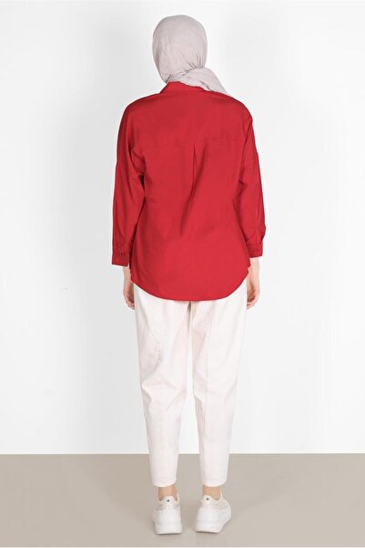 TRENDTESETTÜR Women's Red Tunic - Button, Basic Model 3900