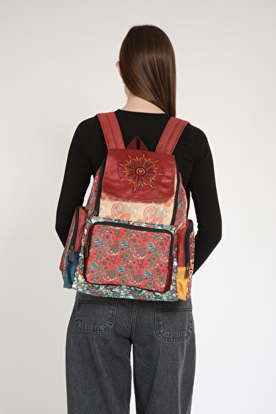 Street Bag Etnik Bohem Otantik Desenli Patchwork 5 Bölmeli Tasarım Sırt Çantası Ortopedik Su Geçirmez