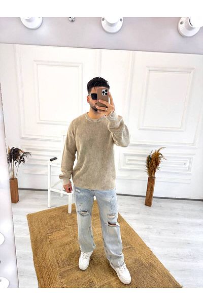 elkumoda Πλεκτό πουλόβερ από φυσικό βαμβάκι - Σχισμένο με λέιζερ, που δεν πέφτει, χαλαρό πουλόβερ που πλένεται