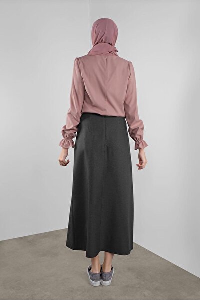 Alvina Kadın Gri (FÜME) Kuşgözü Detaylı Etek 60128