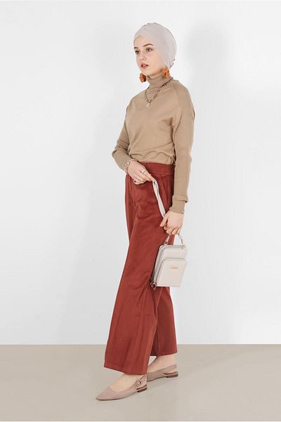TRENDTESETTÜR Γυναικείο καφέ (ΤΟΚΟ) Corduroy παντελόνι με φαρδύ πόδι 70033