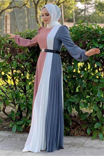 TRENDTESETTÜR Women's Gray Three Color Pleated Dress T 2263