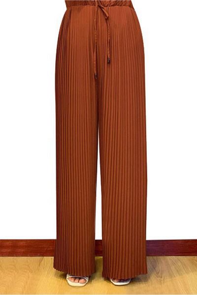 TRENDTESETTÜR Women's Brown (TILE) Pleated Trousers 9210