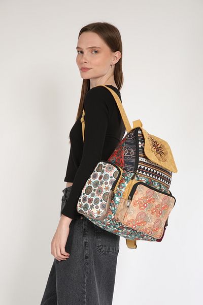 Street Bag Ethnic Bohemian Αυθεντικό Σχέδιο Συνονθύλευμα 5 Θέσεων Σακίδιο πλάτης Ορθοπεδικό Αδιάβροχο