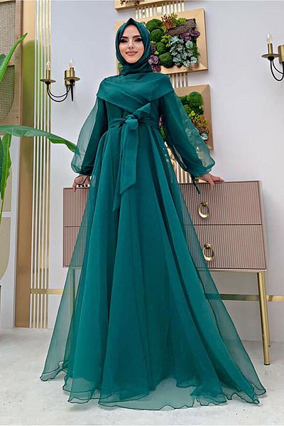 TRENDTESETTÜR Rochie de seară din tul cu curea verde (SMARALD) pentru femei T 4693