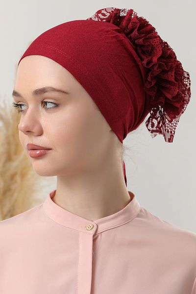 Melodi Scarf Burgundy Hijab 10-Piece Ruffle Stitched Women's Bonnet