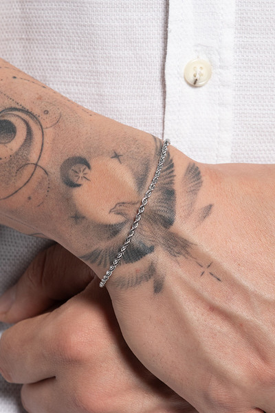 Fjellor Marion Erkek Gümüş Renk Paslanmaz Ince Burgu Çelik Bileklik