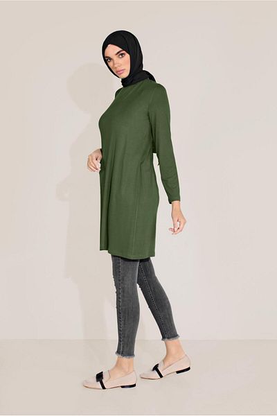 TRENDTESETTÜR Women's Khaki Knitted Viscose Tunic 40825