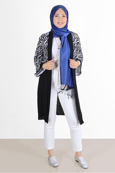 TRENDTESETTÜR WOMEN'S NAVY BLUE (SAX) ZEBRA PATTERNED VEST 20072