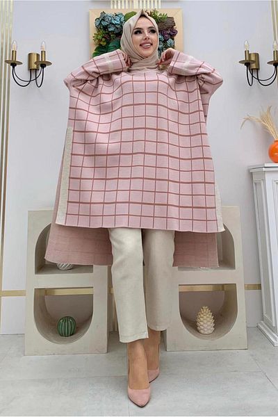 TRENDTESETTÜR Poncho de tricotaj cu model în carouri pudrat pentru femei 71222