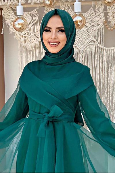 TRENDTESETTÜR Rochie de seară din tul cu curea verde (SMARALD) pentru femei T 4693