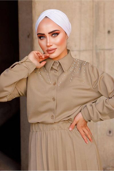 TRENDTESETTÜR Γυναικείο Σετ Καφέ (CAMEL) με Πέρλες 4772