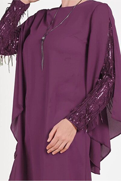 TRENDTESETTÜR Women's Purple (K.DAMSON) Tasseled Tunic with Sleeves 40562