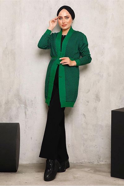 TRENDTESETTÜR Γυναικεία Πλεκτή Ζακέτα με Πράσινη (BENETTON) Ζώνη 1692