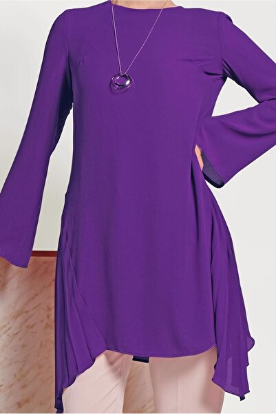 TRENDTESETTÜR Γυναικείο μωβ (A.MOR) Πιέτα Λεπτομερές Ασύμμετρο Κόψιμο Μπλουζάκι 40443