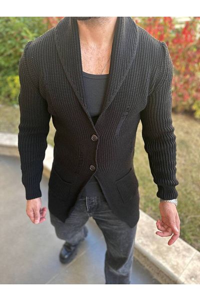 elkumoda Ζακέτα με πλεκτό σάλι γιακά τσέπη με λέιζερ λεπτομέρεια πλεκτή πλεκτή ζακέτα