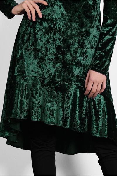 TRENDTESETTÜR Γυναικεία Πράσινη (Σμαραγδένια) Φούστα με βολάν γιακά δεμένο τουνίκ 40387