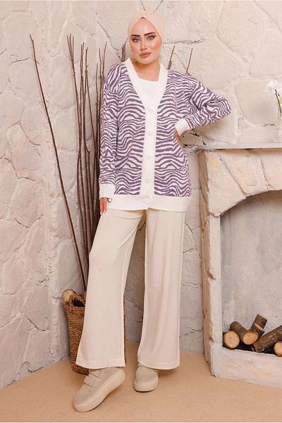 TRENDTESETTÜR Γυναικεία Μωβ (LILA) Ζακέτα Πλεκτό με σχέδιο Zebra 3892
