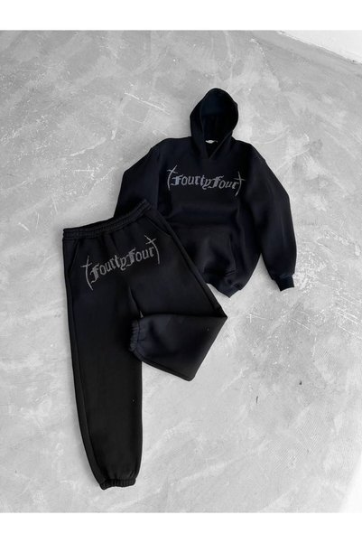 OTAKU Unisex Oversize Taş İşlemeli Kapşonlu Sweatshirt Takım