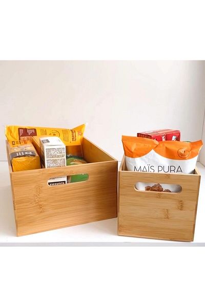 Janset Bamboo 2-Piece Bread Basket Fruit Pot Pantry Kitchen Organizer