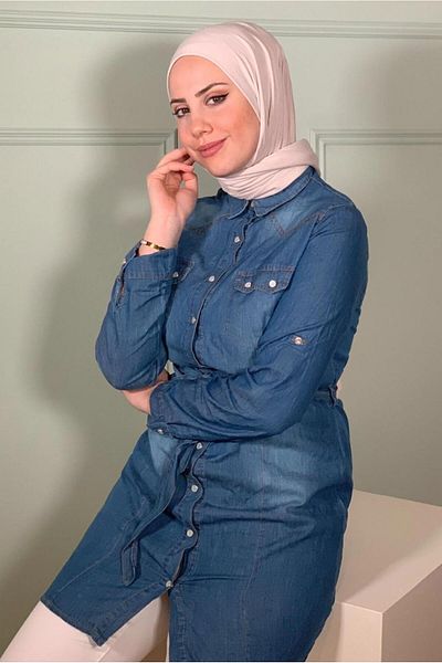 TRENDTESETTÜR Women's Navy Blue (NDIGO) Denim Tunic with Pocket Detail T 3424