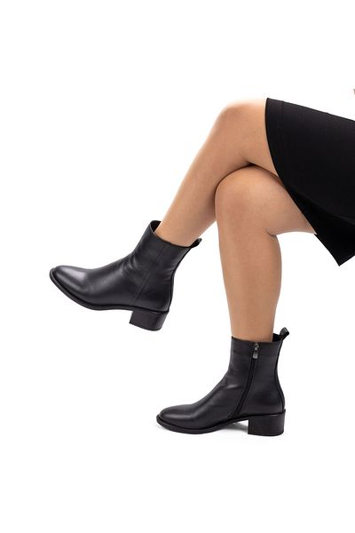 TwoEgoist Cizme de zi cu fermoar cu toc mic de damă din piele naturală
