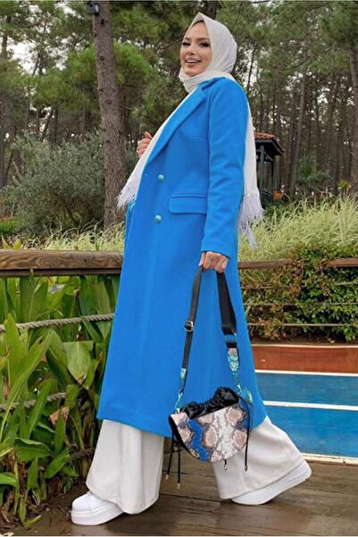 TRENDTESETTÜR Жіночий синій пальто з кружевим коміром і ґудзиками 0677