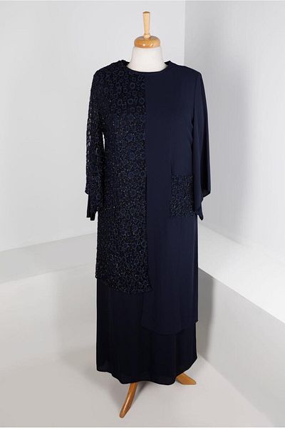 TRENDTESETTÜR Γυναικείο Σετ Φόρεμα Navy Blue Glitter Δαντελένιο Διπλό T 2883