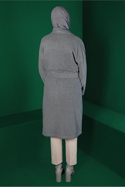 TRENDTESETTÜR WOMEN'S GRAY BELLY BUTTONED SPOON COAT 9911