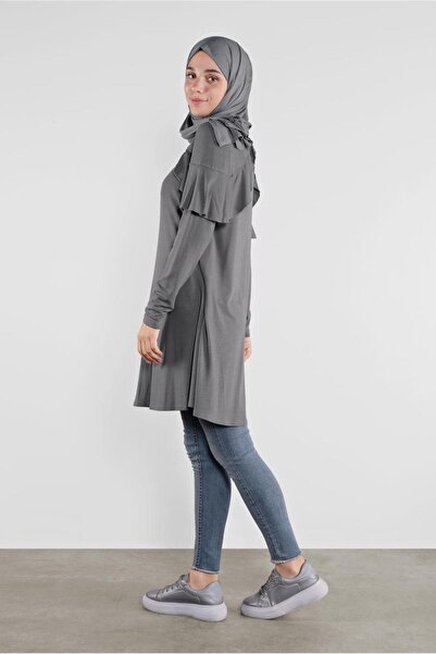 TRENDTESETTÜR Women's Gray Collar Flounced Tunic 41237