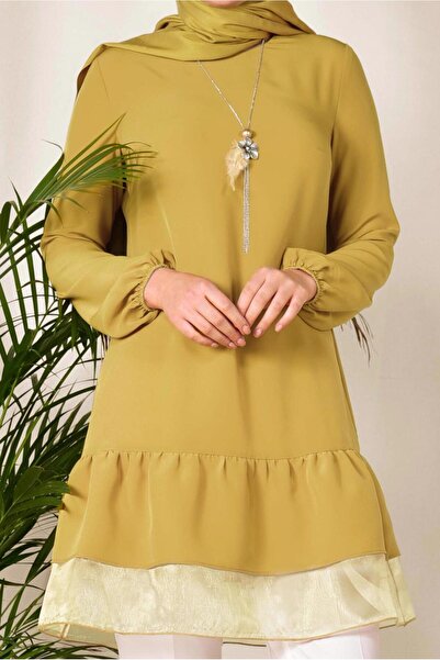 TRENDTESETTÜR Women's Yellow (SAFRAN) Tunic with Tulle Hem 4860