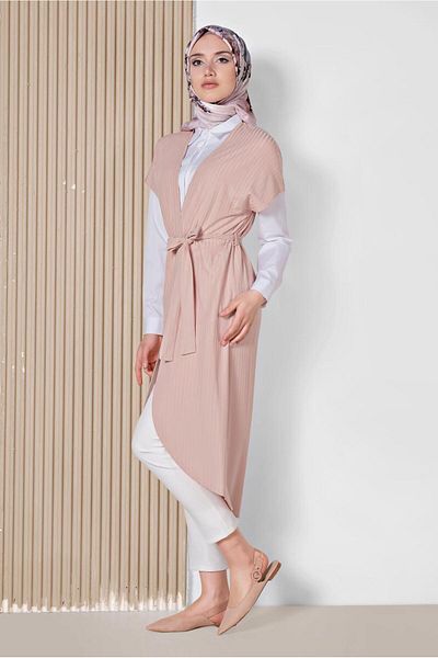 TRENDTESETTÜR Powder Colored Women's Vest - Belted, Model t 4241