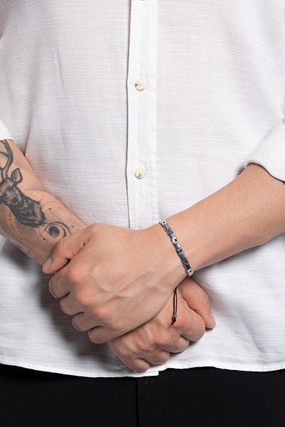 Fjellor Galad Men's Silver Color Geometric Design Model Adjustable Macrame Bracelet