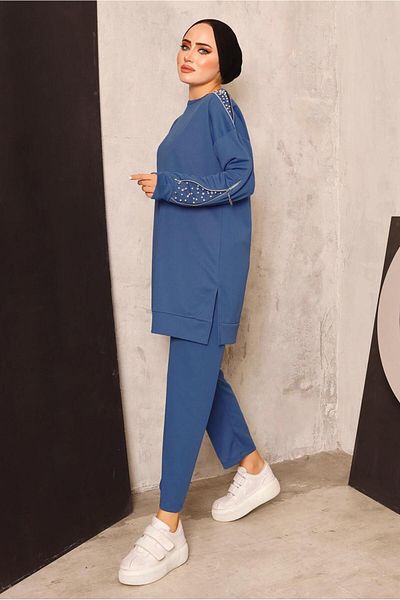 TRENDTESETTÜR Γυναικείο μπλε Navy Blue (NDIGO) Περλέ Κοστούμι Παντελόνι T 8672