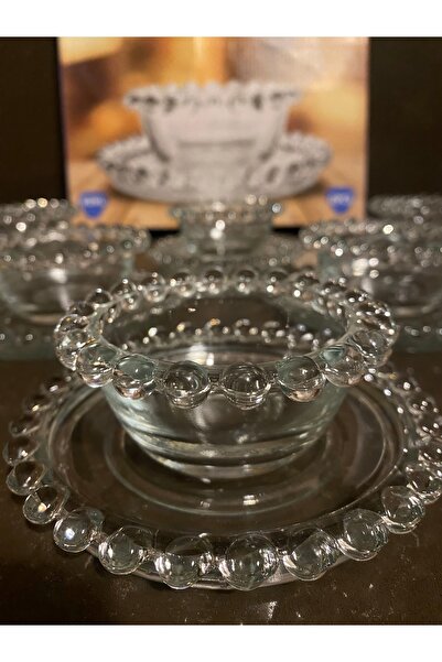 Rayan Cam Boncuk Kenarlı Çerezlik/ Reçellik Kase 6'lı 12 Parça