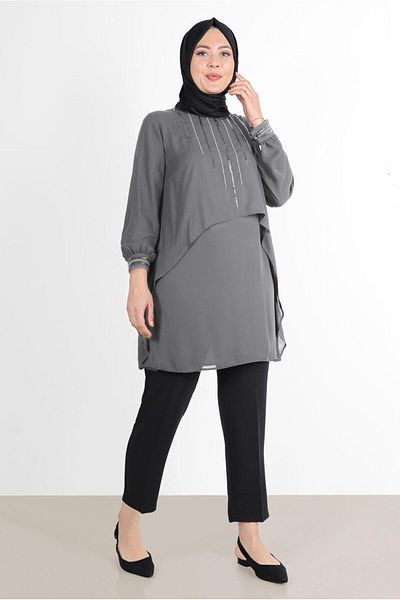 TRENDTESETTÜR WOMEN GRAY (K.GREY) STONE DETAIL TUNIC 20065