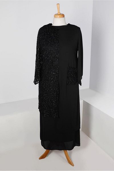TRENDTESETTÜR Γυναικείο Σετ Φόρεμα Δαντελένιο Μαύρο Glitter T 2883