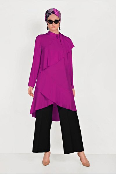 TRENDTESETTÜR Women's Purple (BEGONVİL) Halter Neck Asymmetrical Tunic 40447