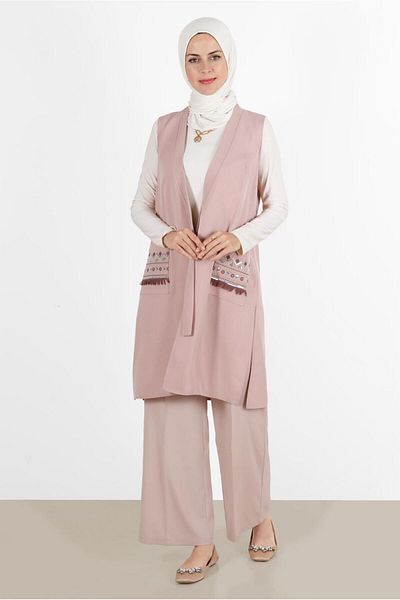 TRENDTESETTÜR WOMEN'S POWDER (SOMON) POCKETS EMBROIDERED VEST 40848