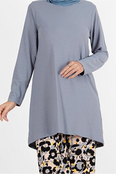 TRENDTESETTÜR WOMEN'S GRAY FLOWER PATTERNED DOUBLE PANT SET 5176