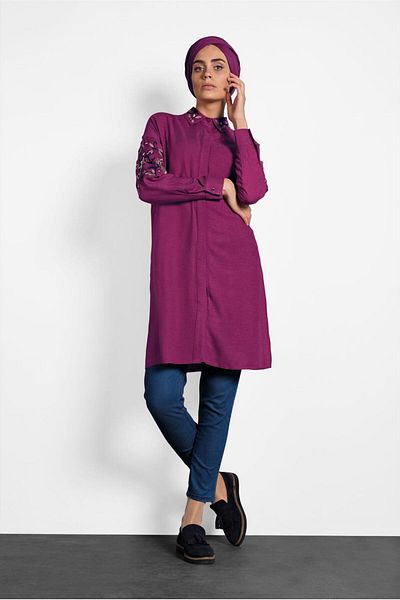 TRENDTESETTÜR Women's Plum Embroidery Detailed Tunic 40238