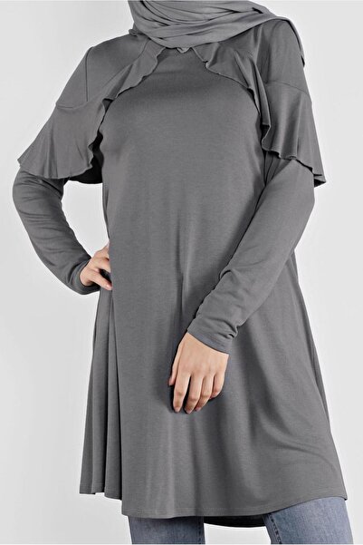 TRENDTESETTÜR Women's Gray Collar Flounced Tunic 41237